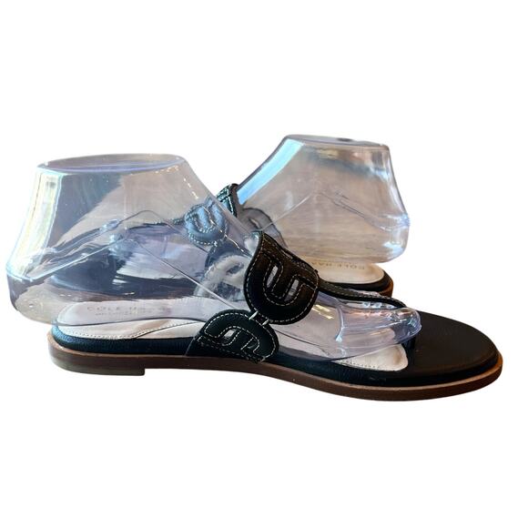 Cole Haan Sandals Size 8 Black Flat Leather Thong Slip On Flip Flop Comfort - Picture 2 of 9